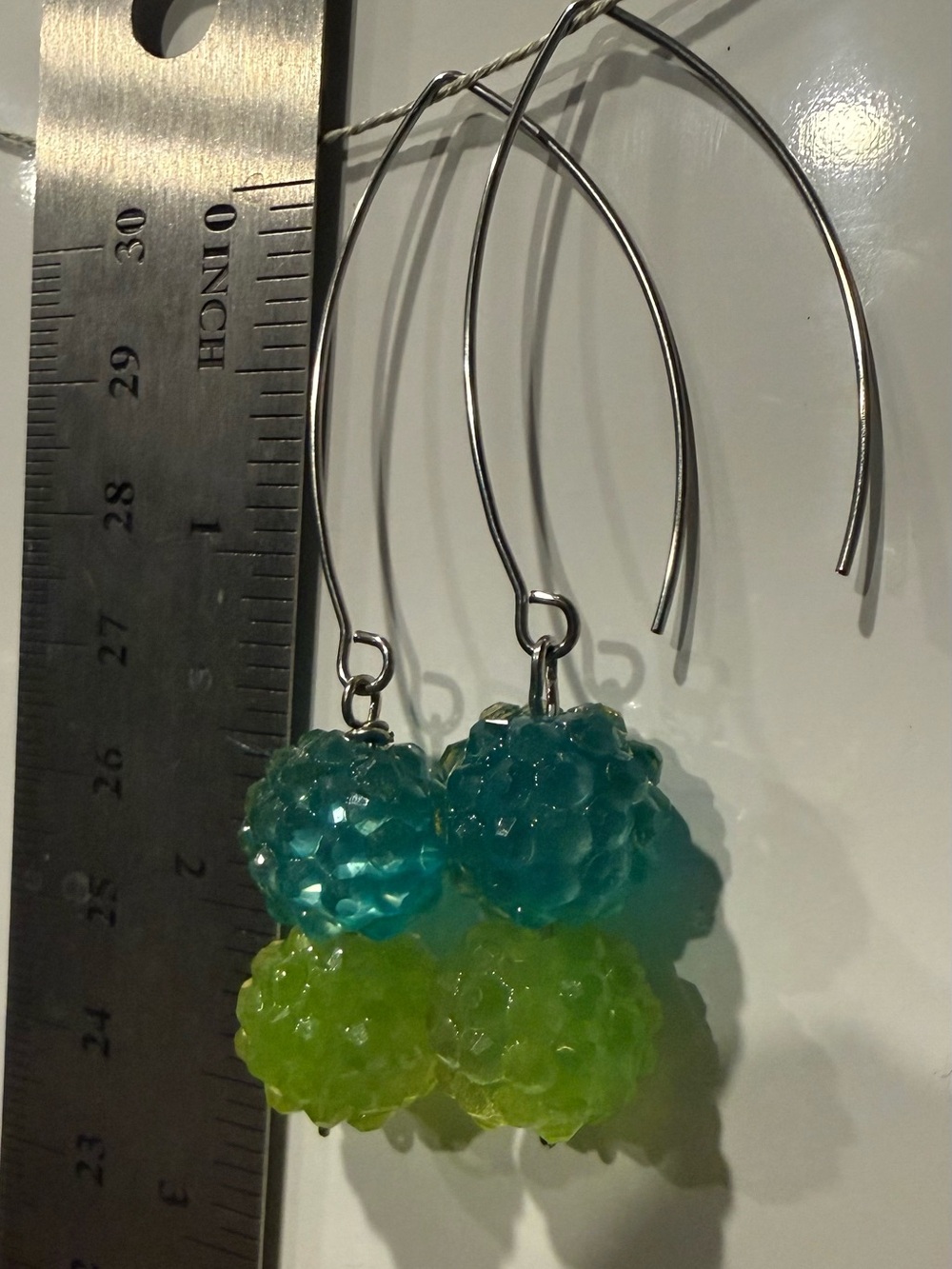 VTG Blue and Lime Resin Cluster Drop Earrings, surgical steel hooks